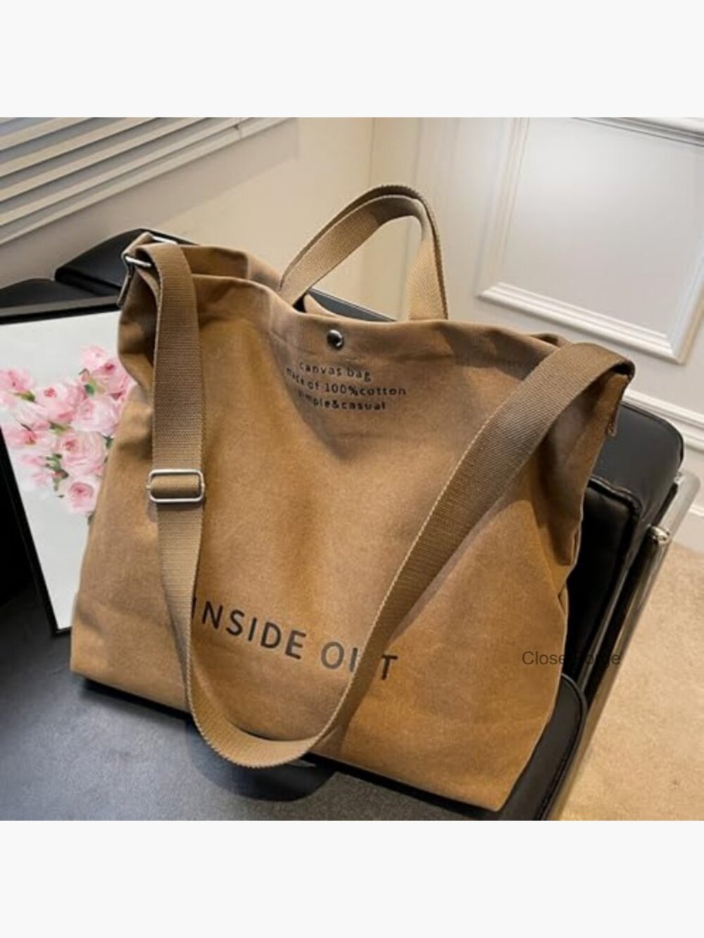 Large Canvas Tote Bag Crossbody Shoulder Bag Heavy Duty 16oz Cotton - Picture 3 of 7